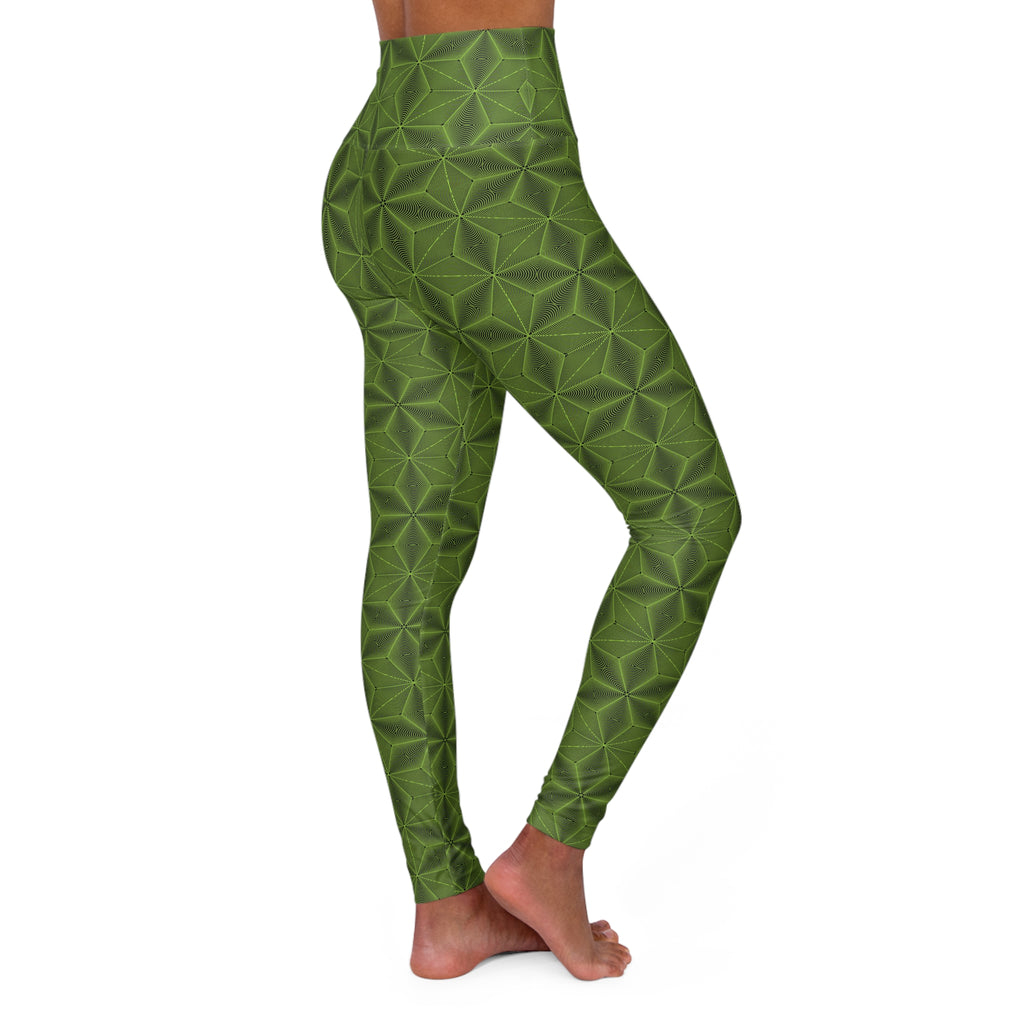 Asanoha Sacred Geometry Graphi / High Waisted Yoga Leggings / Green