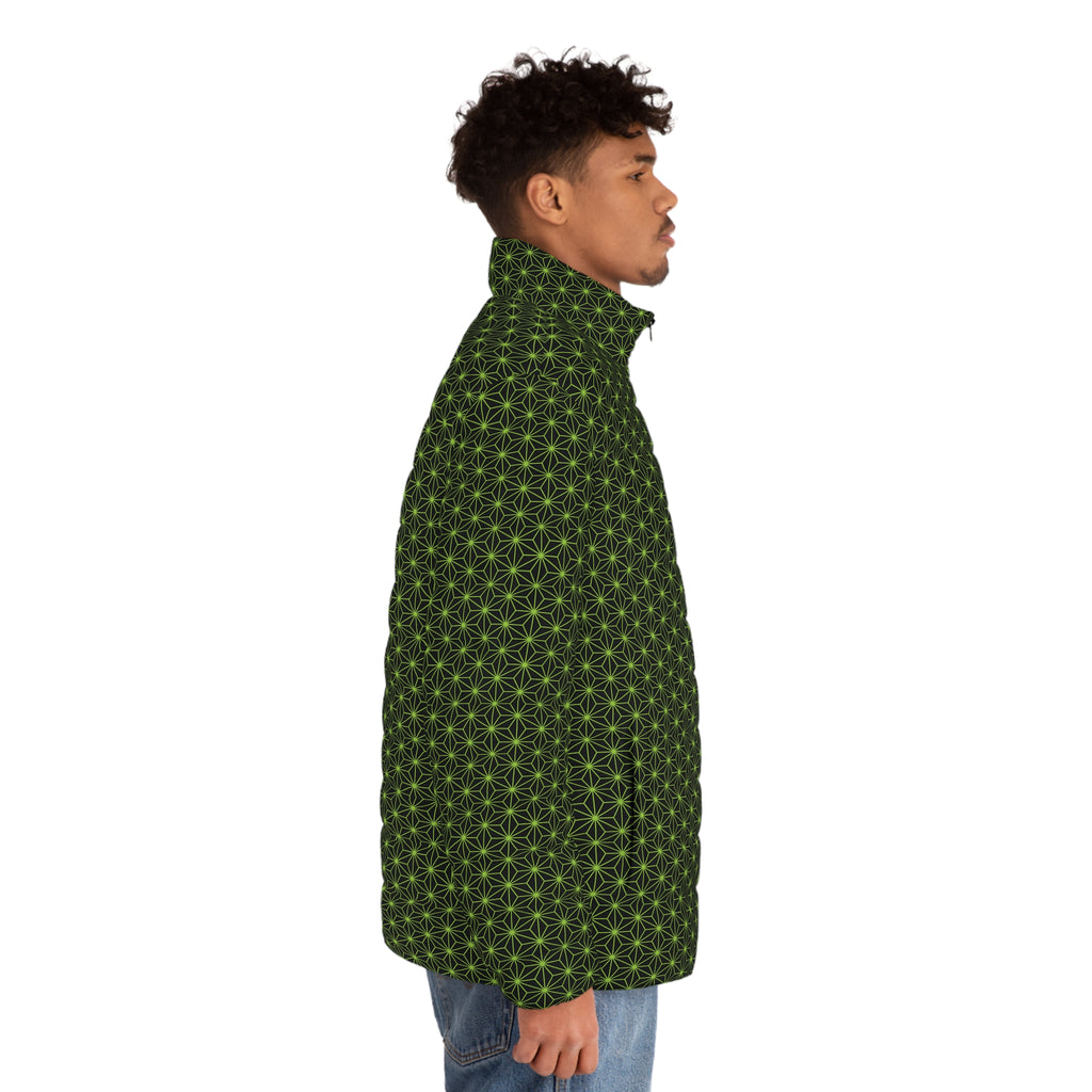Men's Asanoha Pattern Green Puffer Jacket