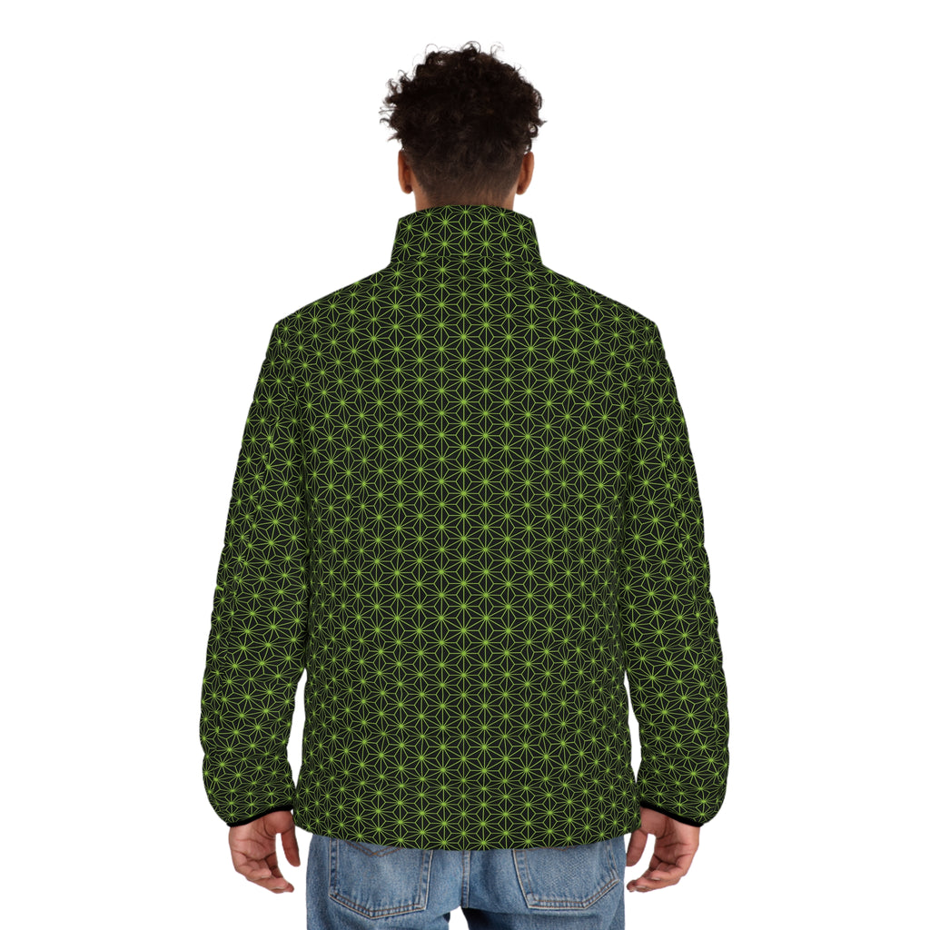 Men's Asanoha Pattern Green Puffer Jacket