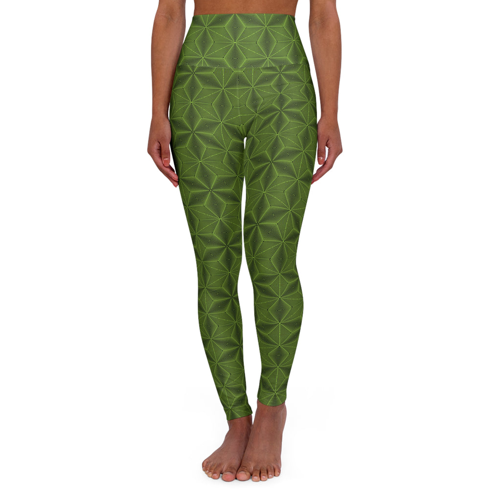Asanoha Sacred Geometry Graphi / High Waisted Yoga Leggings / Green