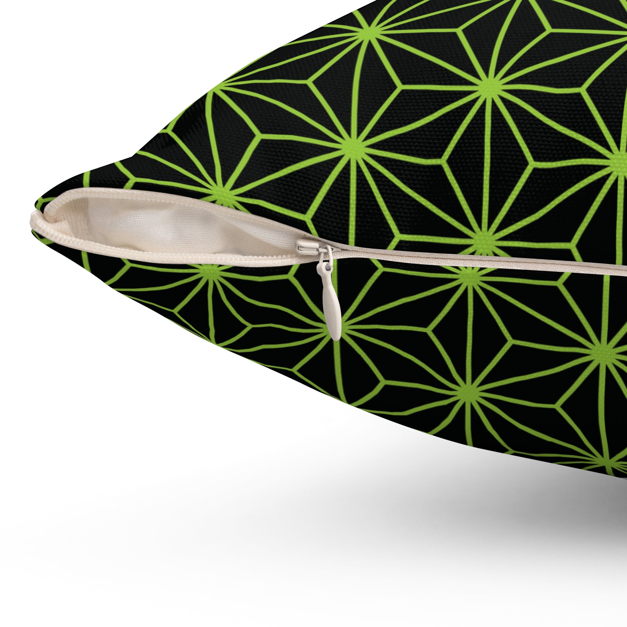 Asanoha pattern Green Starburst Throw Pillow