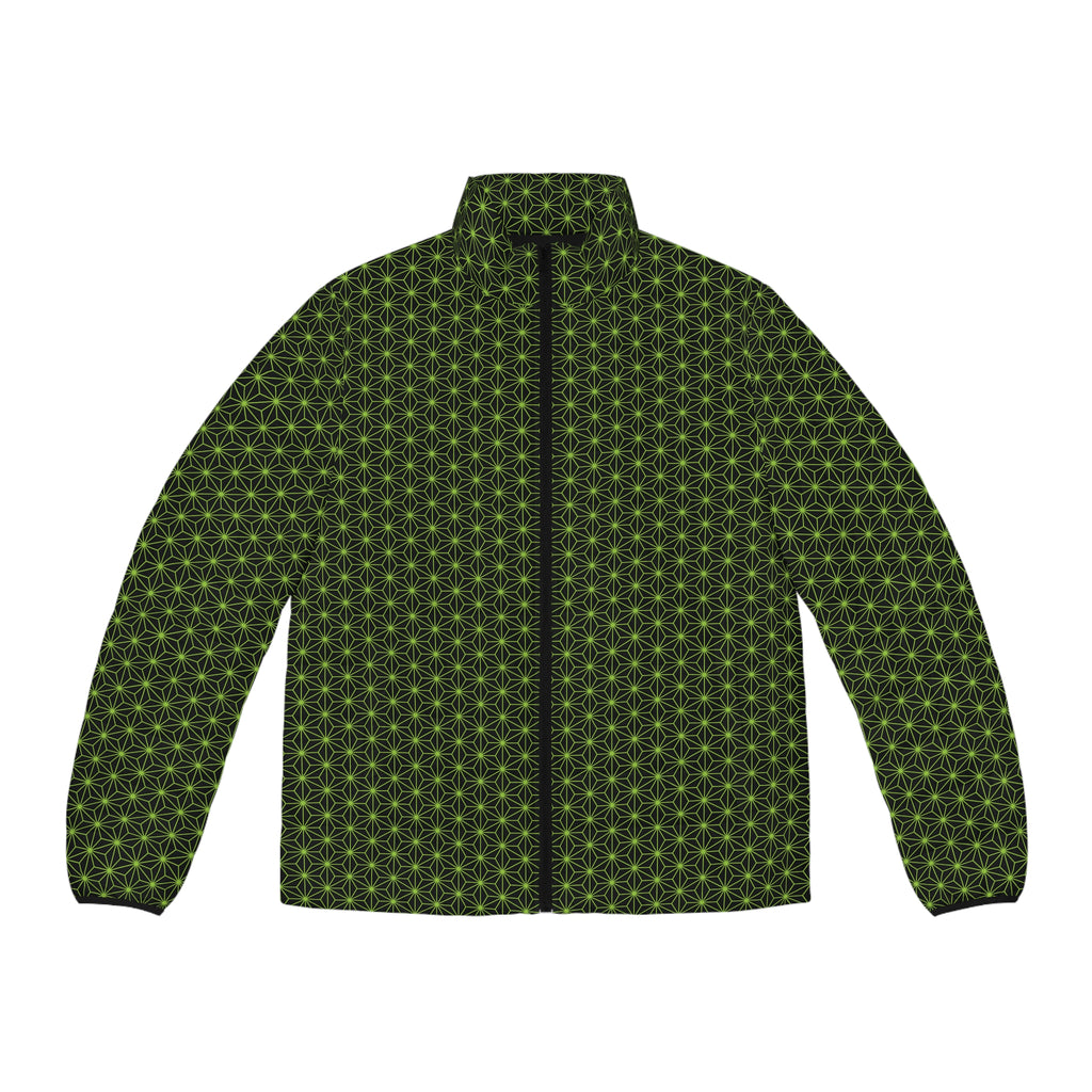 Men's Asanoha Pattern Green Puffer Jacket