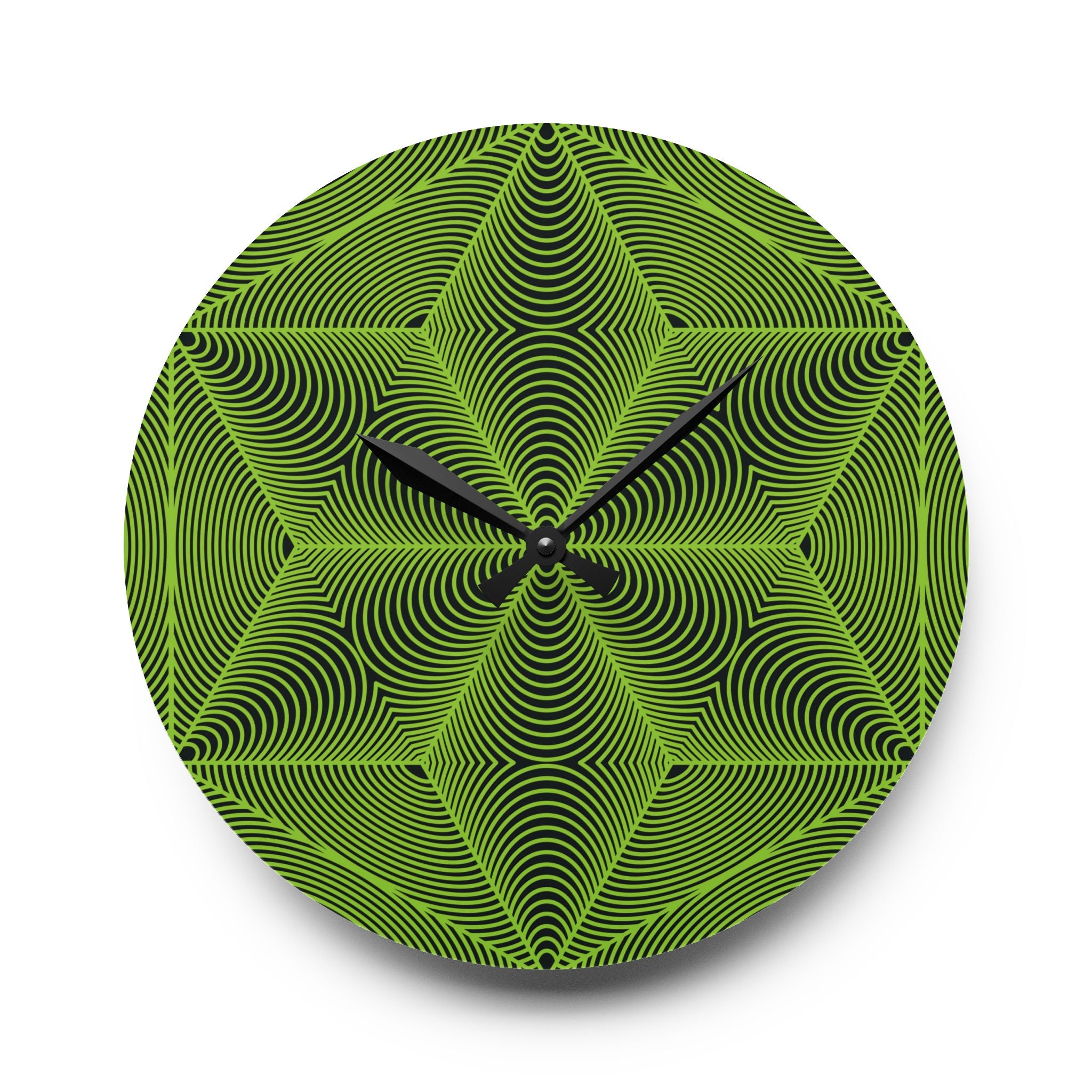 Asanoha Sacred Geometry Graphi Green Optical Illusion Acrylic Wall Clock