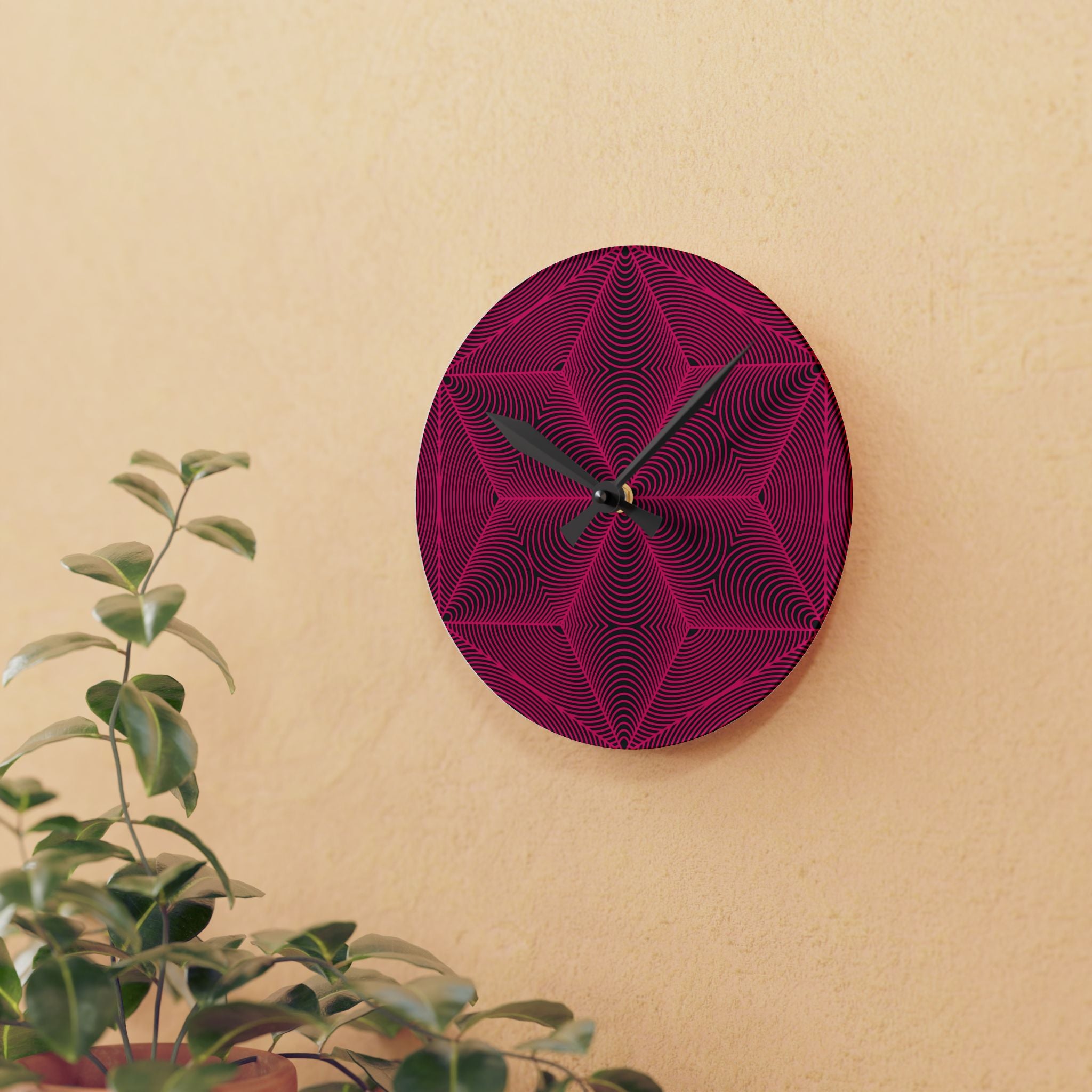Asanoha Sacred Geometry Graphi Pink Optical Illusion Acrylic Wall Clock