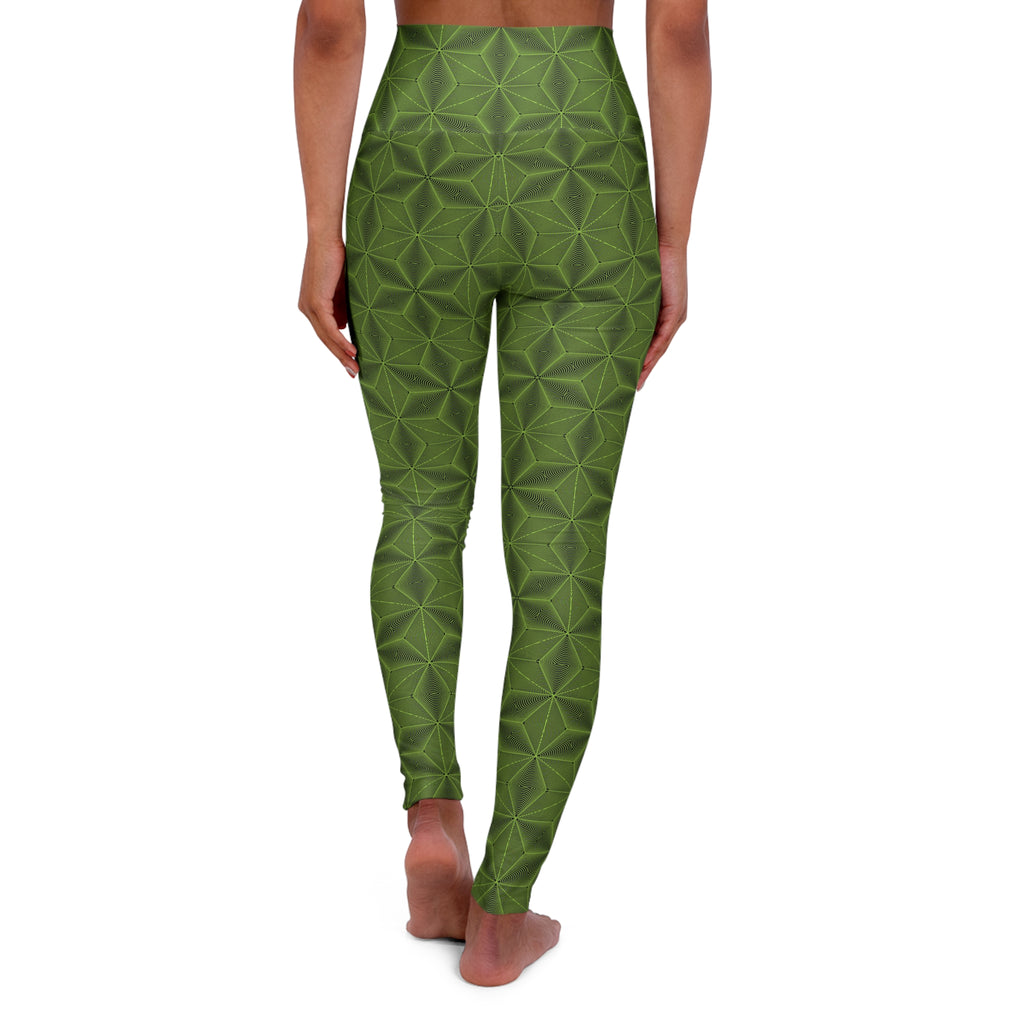 Asanoha Sacred Geometry Graphi / High Waisted Yoga Leggings / Green