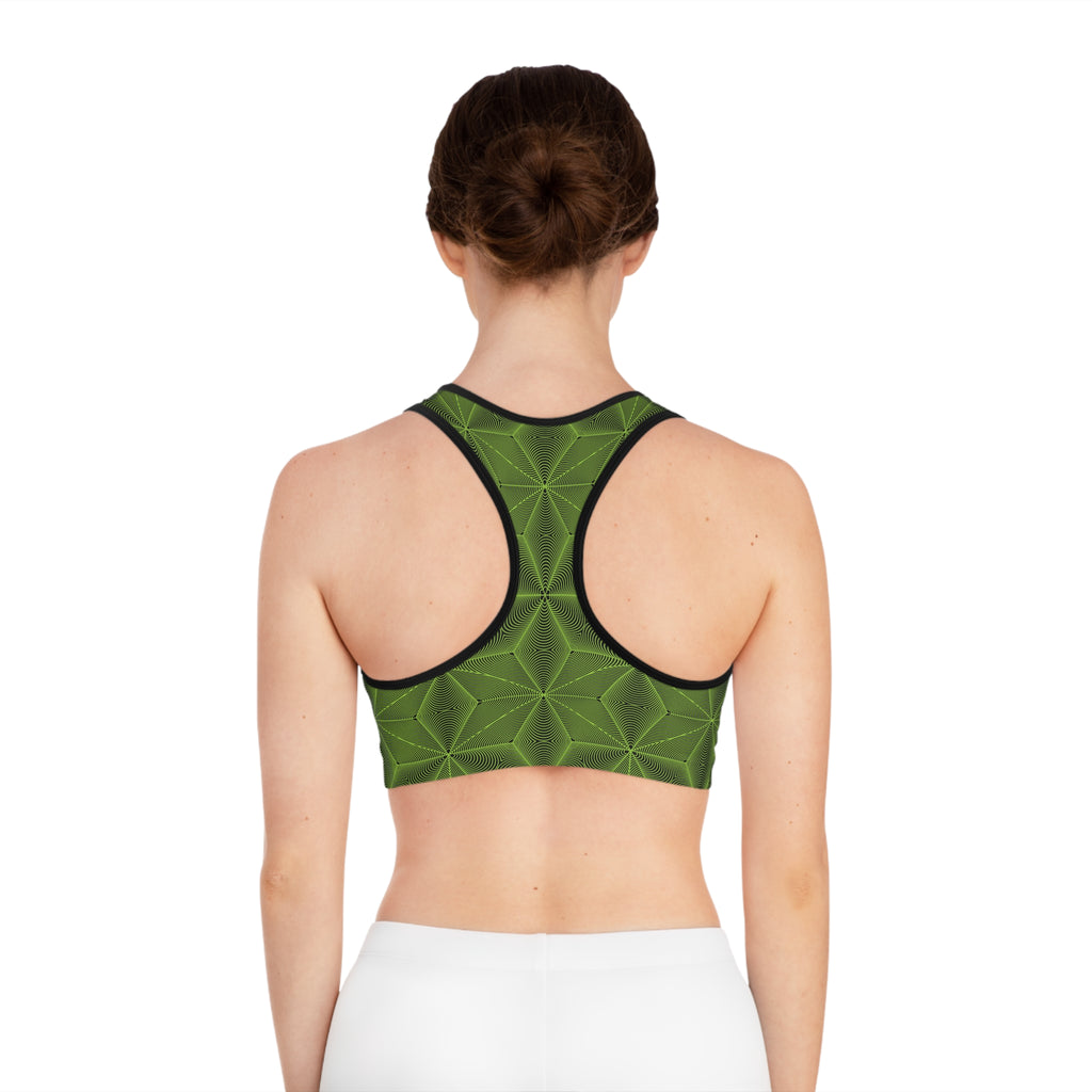 Asanoha Sacred Geometry Graphi / Stylish Sports Bra for Comfort and Performance / Green