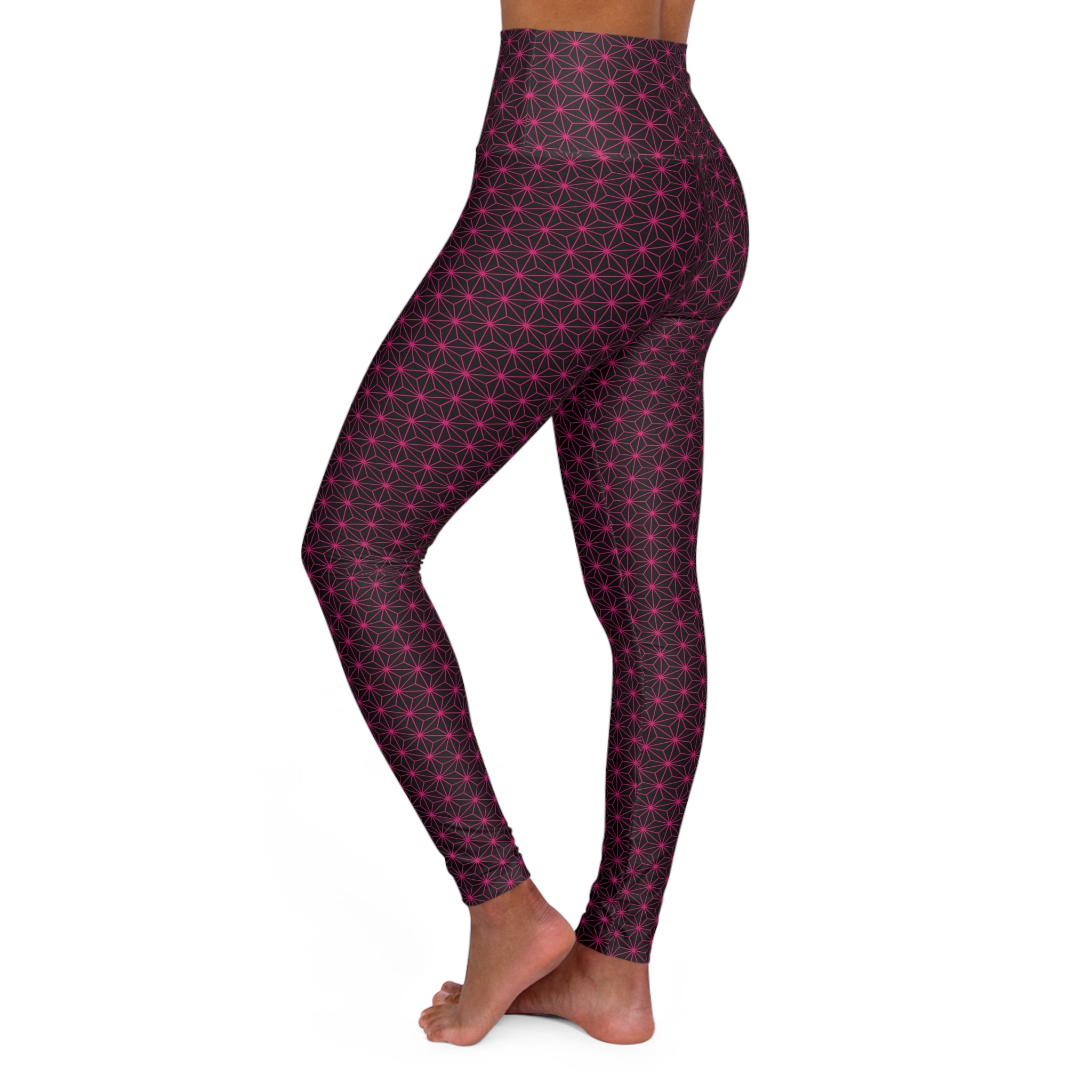 Asanoha Pattern / High Waisted Yoga Leggings / Pink