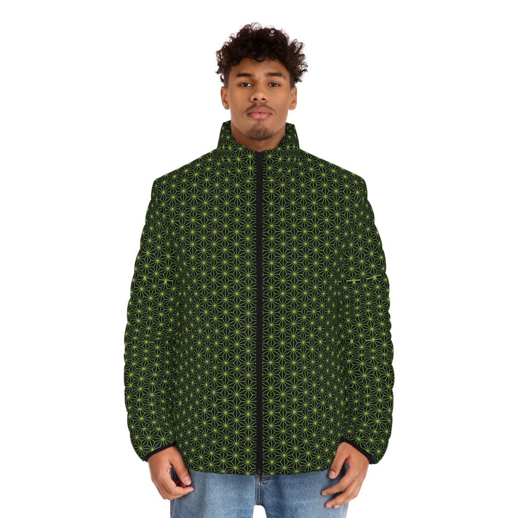 Men's Asanoha Pattern Green Puffer Jacket