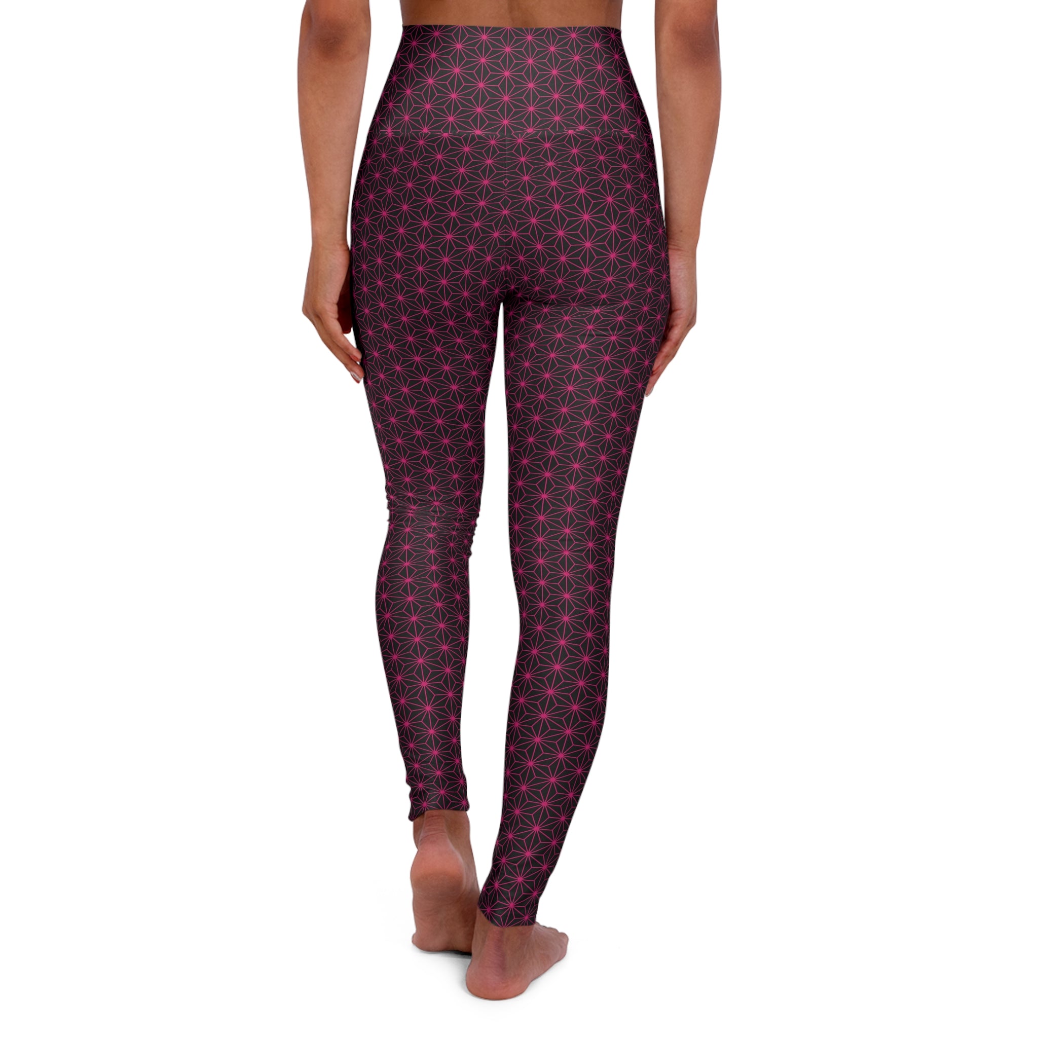 Asanoha Pattern / High Waisted Yoga Leggings / Pink