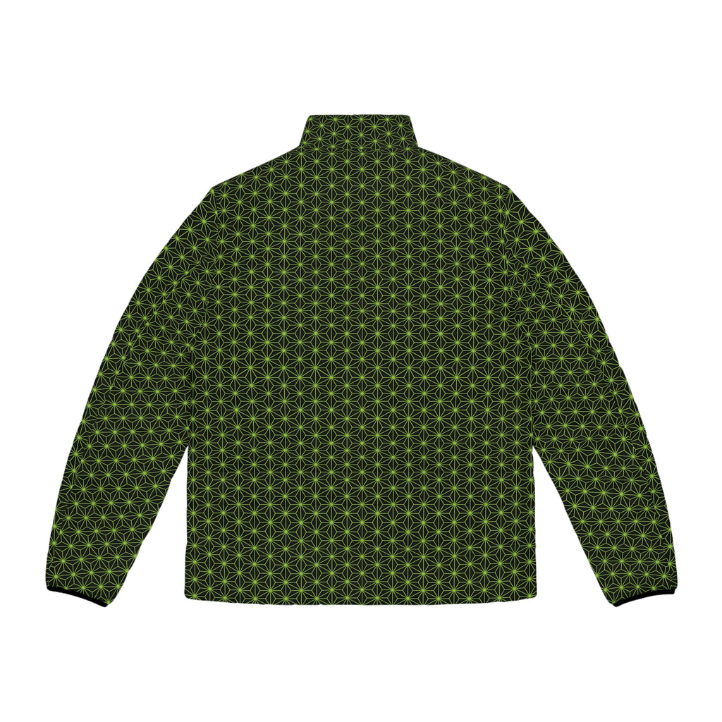 Men's Asanoha Pattern Green Puffer Jacket