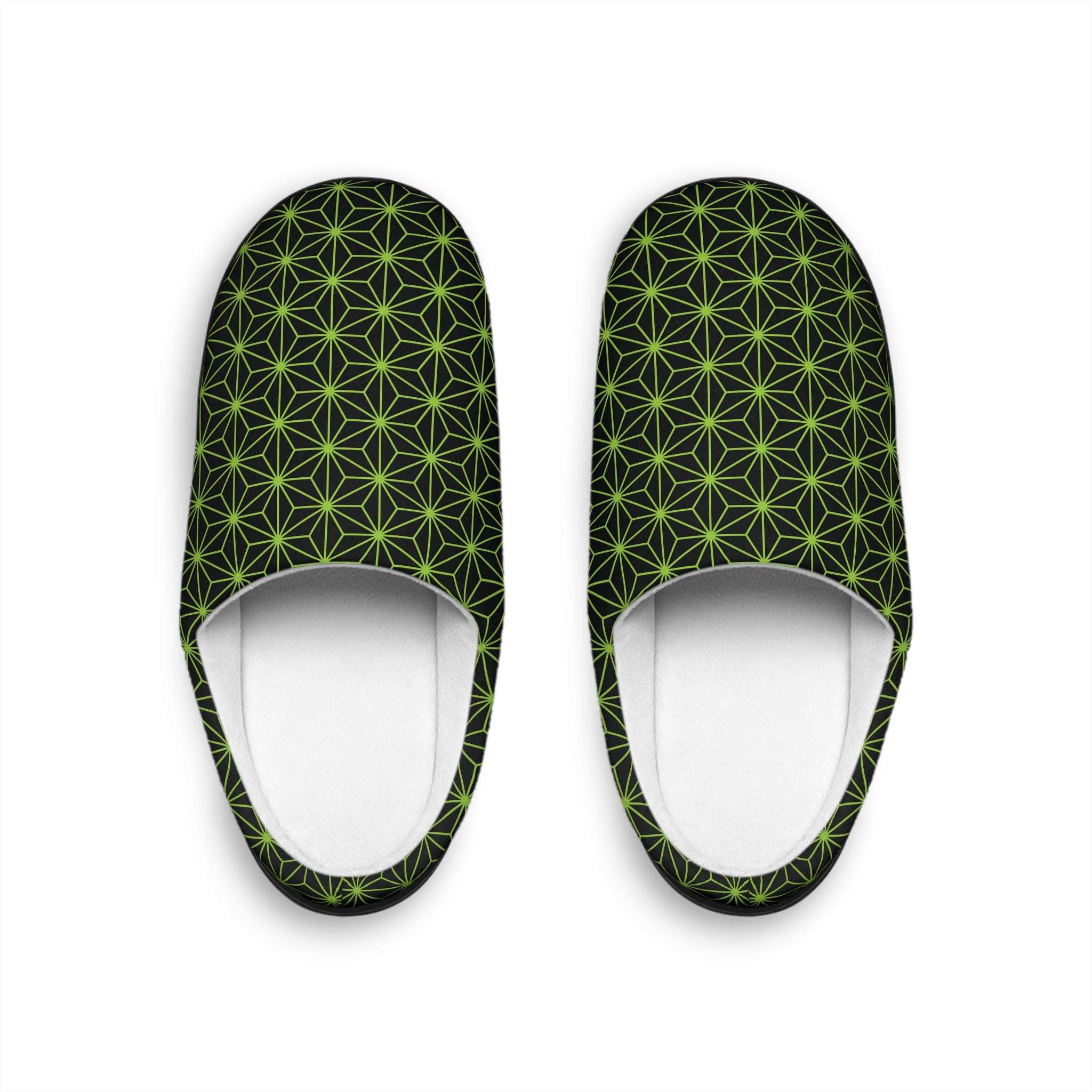 Men's Indoor Slippers — Green Asanoha Pattern Cozy House Shoes