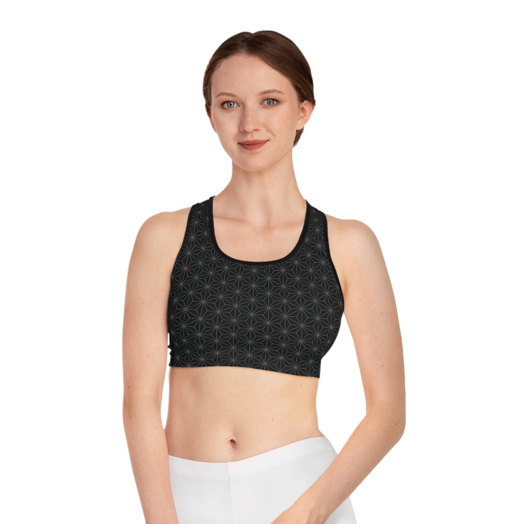 Asanoha Pattern / Stylish Sports Bra for Comfort and Performance / Black