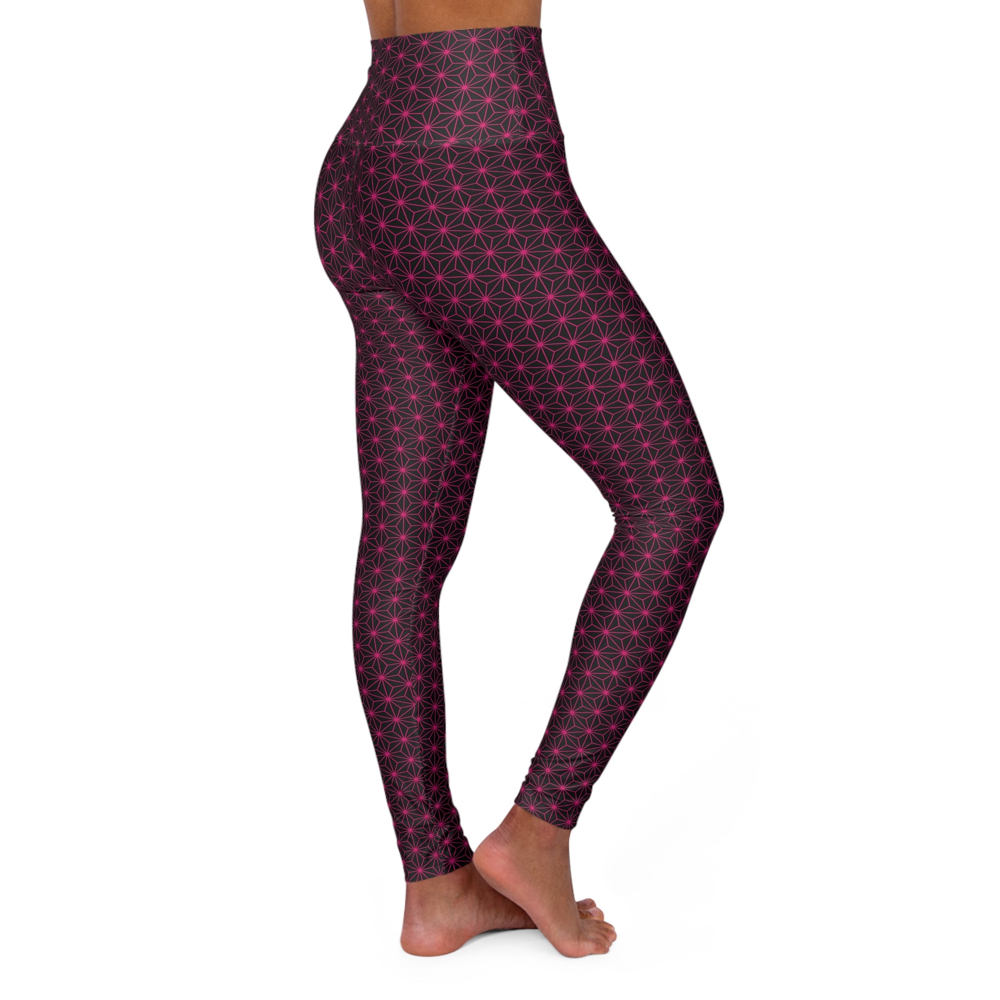 Asanoha Pattern / High Waisted Yoga Leggings / Pink