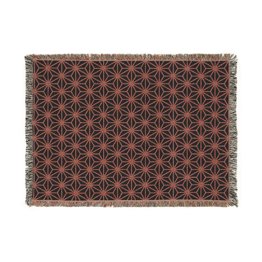 Woven Blanket — Asanoha Pattern Throw Blanket (Reversible Red & Gray Pattern)