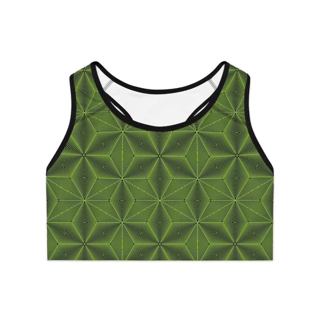 Asanoha Sacred Geometry Graphi / Stylish Sports Bra for Comfort and Performance / Green
