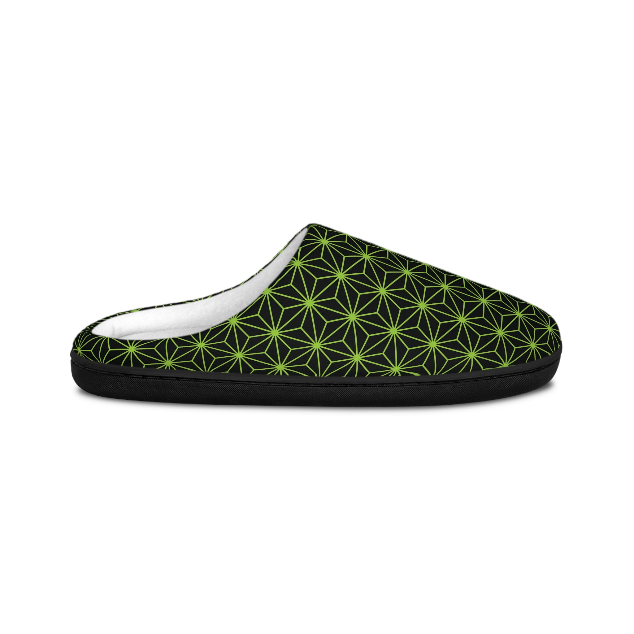 Men's Indoor Slippers — Green Asanoha Pattern Cozy House Shoes