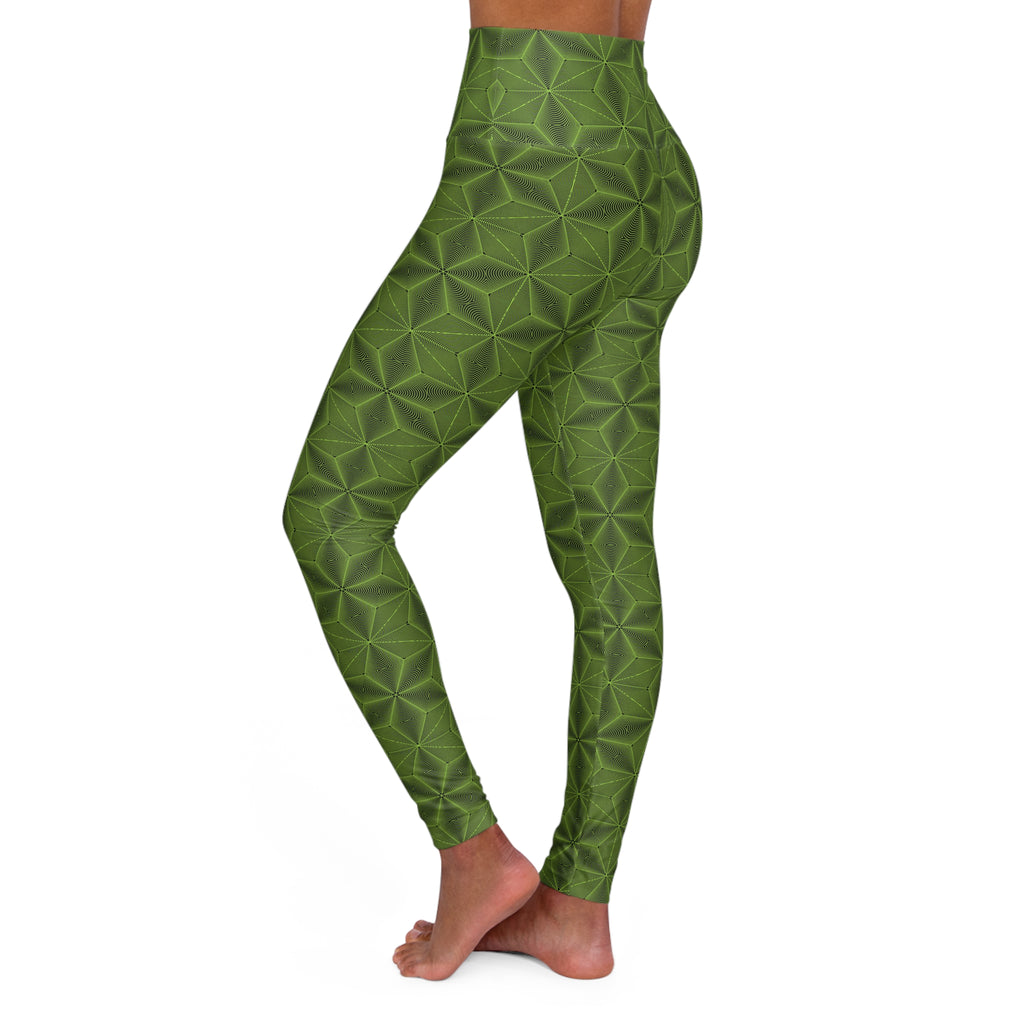 Asanoha Sacred Geometry Graphi / High Waisted Yoga Leggings / Green